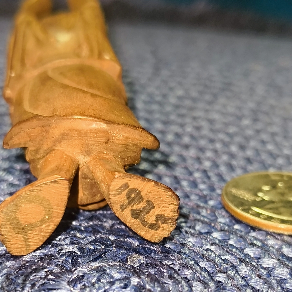 1925 hand Carved Wooden smiling Happy Buddha with arms stretched upright Anitque